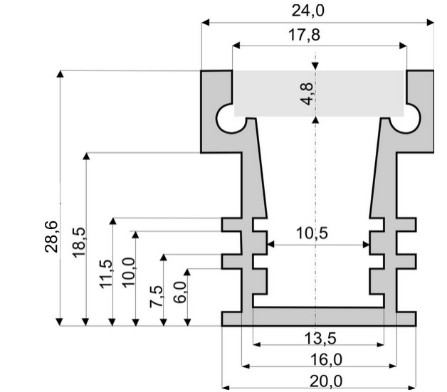 Aluminium LED Profil mit PMMA Cover No. 135121W
